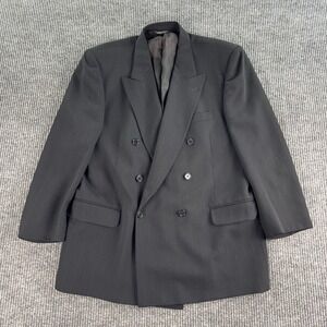 Vintage Toscanini Jacket 44R Gray Wool Striped Peak Double Breasted Luigi Botto